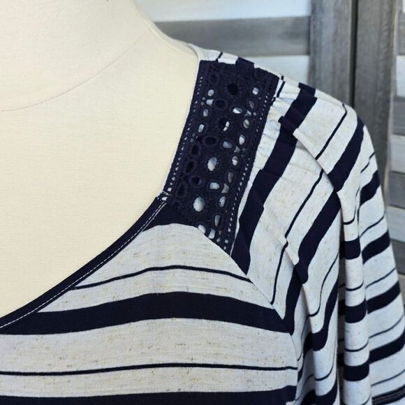 Lace Trim Short Sleeve Stripe Top | 89th & Madison | 3X - Picture 4 of 13